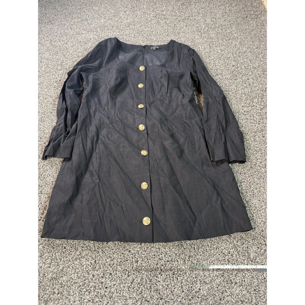 J. Crew Long Sleeve Button Front Mini Dress Women's Size 12 Black Linen Blend